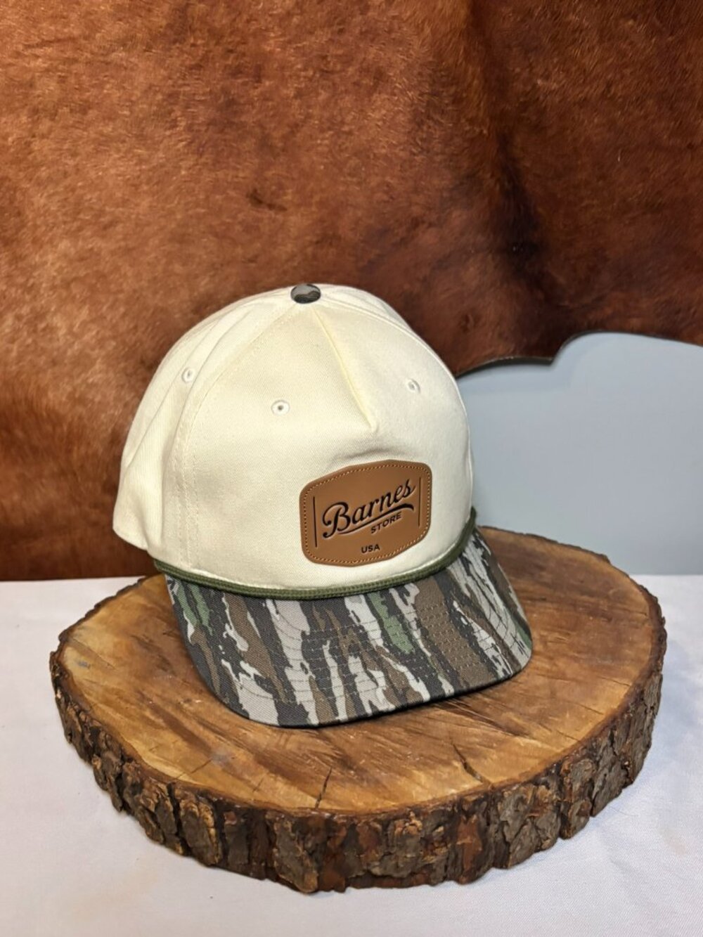 Barnes Store USA Leather Patch Camo Bill Rope Snapback Hat | Outdoor Hunting Cap